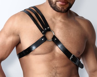 Men leather harness, male chest harness