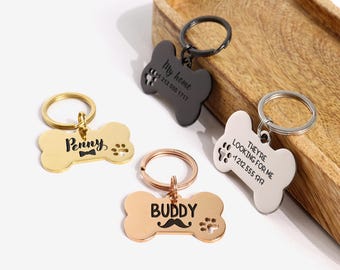 Personalized Engraved Pet ID Tag: Bone Dog Tag, Custom Colors