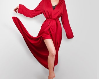 Silk robe, long silk robe, womens silk robe, long sleeves robe, Honeymoon robe, maxi silk robe