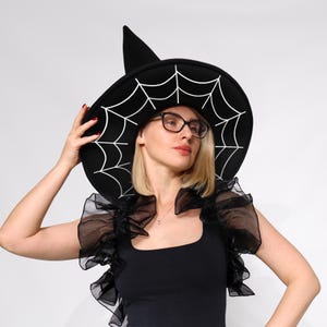 Witch Hat with 14 Unique Prints – Adult Halloween Costume, Gothic Witch Accessories, Wide Brim Hexenhut