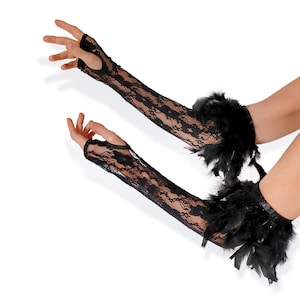 Lace gloves, gothic gloves, Halloween gloves, feather gloves, vampire gloves, witch lace gloves, Halloween costume, cosplay gloves