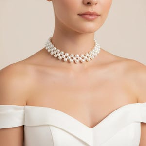 Gargantilla de perlas, joyería nupcial, collar de 3 hilos para la novia