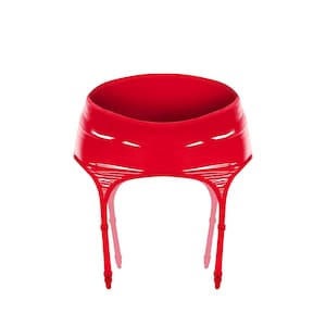 May include: Red patent leather garter belt with three adjustable straps on each side.