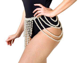 Pearl body skirt, mermaid pearl skirt, elegant skirt, rave pearl skirt, festival pearl skirt, pearl body accessory, cosplay pearl skirt