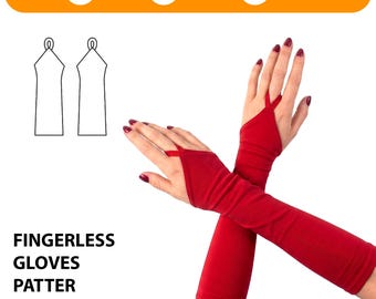 Fingerless Gloves Sewing Pattern PDF, Stretch Fabric Mittens Pattern, 3 Size
