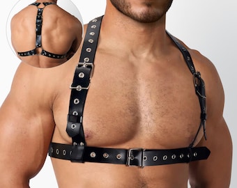 Men's Leather Chest Harness: Rave Techno Outfit