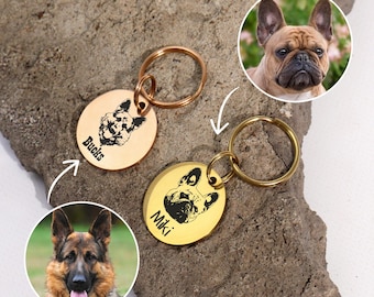 Custom Pet Portrait Keychain: Engraved Dog Tag, Pet Memorial Gift