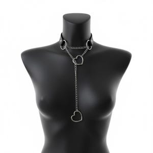 Halsband med kedja, hjärtformad choker, justerbar läderhalsband