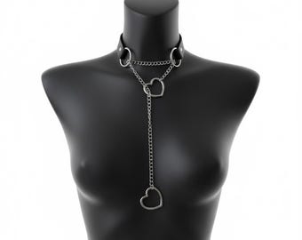 Slip Chain Necklace, Heart Chain Choker, Adjustable Leather Day Collar
