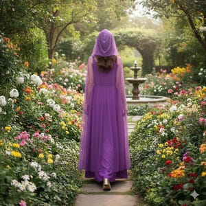Long hooded cape, wizard robe, fantasy cosplay cape, Halloween costume, tulle cape, transparent cape, witch cape, Halloween cape zdjęcie 5