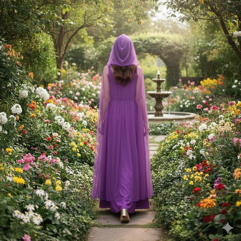 Long hooded cape, wizard robe, fantasy cosplay cape, Halloween costume, tulle cape, transparent cape, witch cape, Halloween cape zdjęcie 5