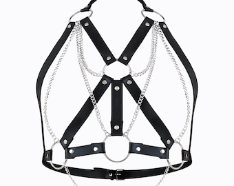 Leather lingerie harness with chain