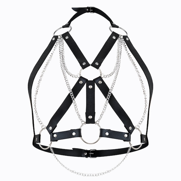 Leather lingerie harness with chain