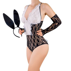Disfraz de conejita, traje de conejita, cosplay de conejita, traje de conejita, conejita de Halloween, lencería de conejita
