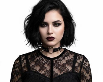 Goth Punk Collar, Spiked Leather Choker