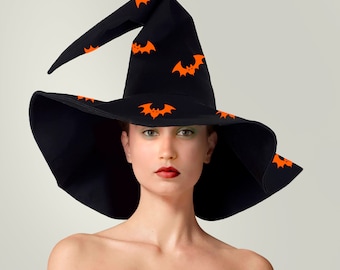Handmade Black Witch Hat: Halloween Costume, Bats Decor