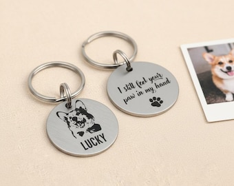 Dog Memorial Gift, Custom Keychain from Photo, Engraved Portrait, Pet Loss Keepsake