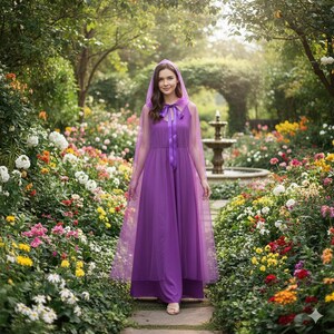 Long hooded cape, wizard robe, fantasy cosplay cape, Halloween costume, tulle cape, transparent cape, witch cape, Halloween cape (8) Lavender
