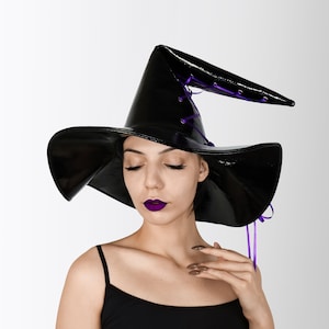 Wet look witch hat, Halloween witch hat, witch costume, witch cosplay, Halloween party outfit, spooky season hat, sorcerer hat, wizard hat