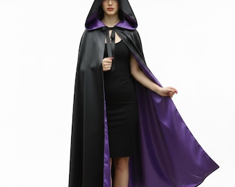 Black Satin Witch Cloak: Hooded Halloween Costume Cape