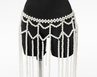 Mermaid pearl body skirt, pearl body accessory, mermaid costume, pearl festival outfit, rave pearl skirt, beaded pearl skirt, pearl skirt