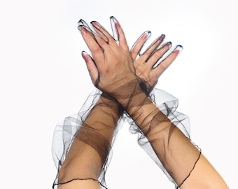 Tulle Gloves, Ruffle Mesh, Sheer Accessory, Gothic Arm wear, Adult Size