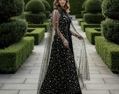 Sheer Celestial Cape with Gold Stars for Halloween