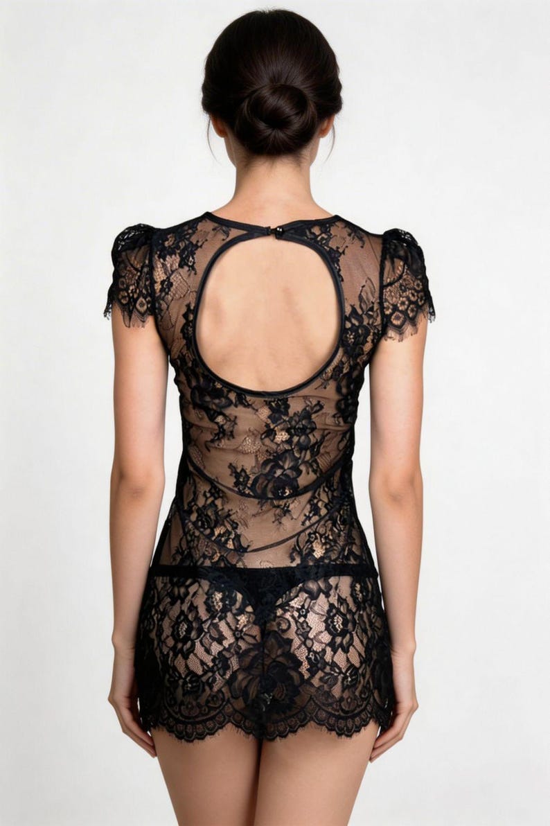 Women mini lace dress, floral lace dress image 5