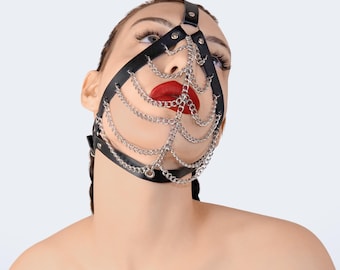 Leather Chain Mask: Punk Goth Rave Outfit Accessory