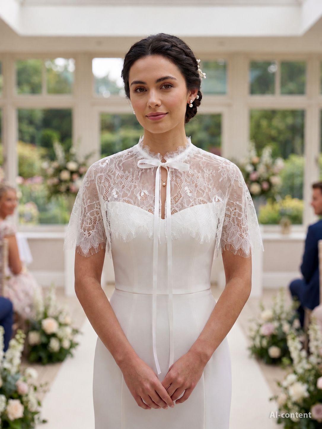Bridal Bolero and Wedding Shawl for Bride - Lace Dress Topper with Bow