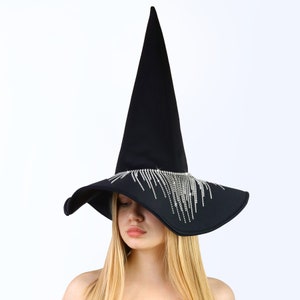 Halloween witch hat with rhinestone chain