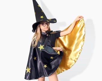 Costume da mago per bambini: mantello e cappello a forma di stella