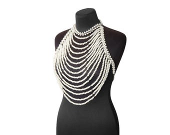 Pearl cape, Pearl Body Jewelry, pearl body chain, beaded bra, pearl top, pearl bra, Pearl beaded top
