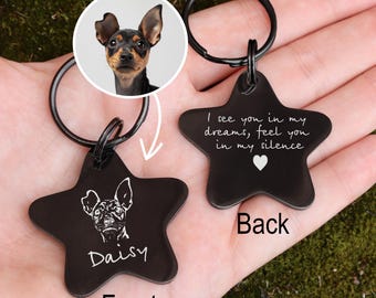 Custom Pet Portrait Keychain: Engraved Dog Cat Memorial Gift