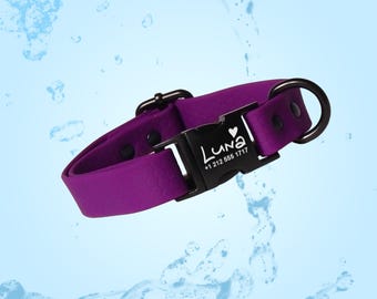 Robuuste, gepersonaliseerde hondenhalsband voor wandelen en buitenavonturen – met eigen naam en metalen gesp.