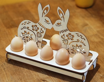 Archivo vectorial de estante de huevos para Pascua DXF, svg, pdf, archivo vectorial de decoración 3D de Pascua con diseño de conejitos