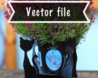 Soporte de olla de gato negro DXF, archivo vectorial de soporte de olla SVG