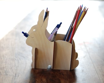 Archivo vectorial del soporte del lápiz del conejo conejito DXF, svg, pdf, archivo vectorial 3D para corte por láser