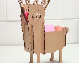 Archivo dxf del portalápices Lama para corte por láser, organizador de mesa SVG para niños