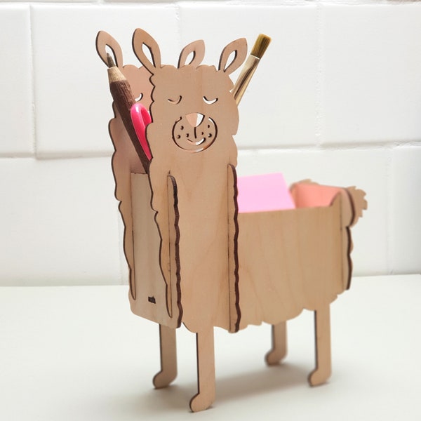 Lama pencil holder dxf file for laser cutting, SVG table organizer for kids