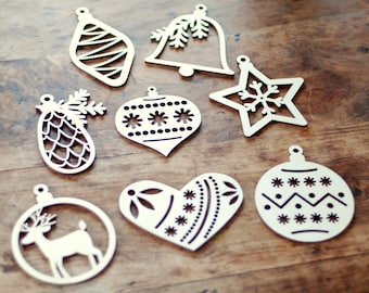 Archivo vectorial de decoraciones de árboles de Navidad, formas de adornos, DXF, SVG, pdf