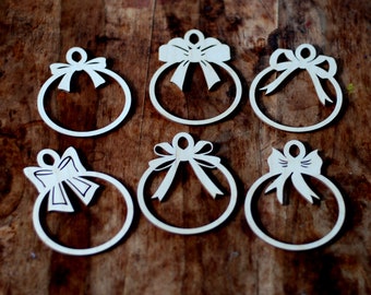 Archivo vectorial de adornos navideños para corte láser, decoración de árbol de Navidad con lazo, archivo de corte pdf, Ornament svg, DXF para láser