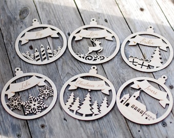 Archivo vectorial SVG de Navidad, adornos para personalizar, archivo de corte PDF de adornos para árboles de Navidad, adornos SVG, DXF para corte por láser