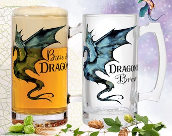 Dragon Beer printed mug, Beer glass with dragon, Mystical dragon beer mug, Beer glass gift, Dragon's brew beer glass