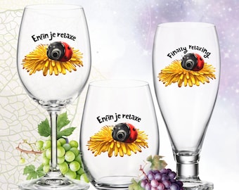 Wine glass, Wine glass gift, Birthday wine glass, Party wine glass, Custom wine glass, Wine glass ladybug, Wine glass printed