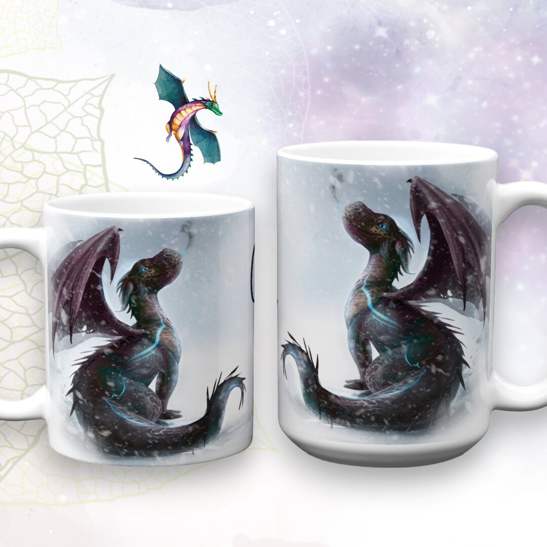 Dragon Coffee Mug, Dragon and Winter Snow Mug, Dragon Ceramic Mug ...