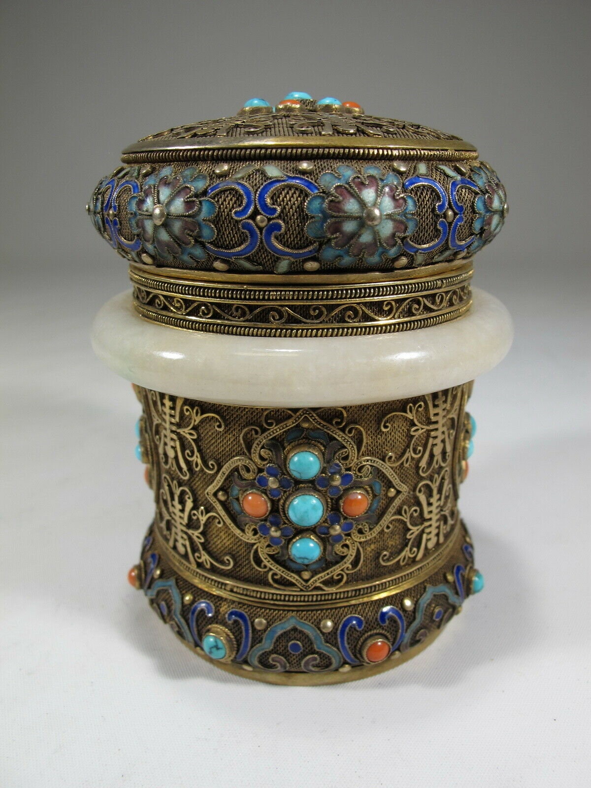 Antique Chinese Export filigree silver jade & enamel box Etsy