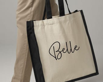 Personalised script embroidered canvas tote shopper bag, beach bag, hen weekend favour bag, custom colour bag and thread