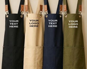 Personalised Embroidered Apron with Pockets — Custom Name Kitchen Apron, Restaurant Uniform, Cooking Gift - Mother's or Father's Day Gift