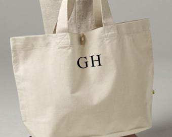 Personalised Organic Cotton Canvas Tote Bag - Embroidered with your initials - Choice of Colours and Threads to Customise Your Bag